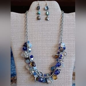 Cluster Mixed Beaded Necklace And Earrings Set 💙💫